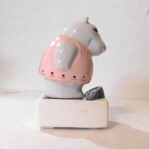 Clay Art Fat Chance Salt Pepper Shakers Hippo on the Scale 7565 Vintage 1992